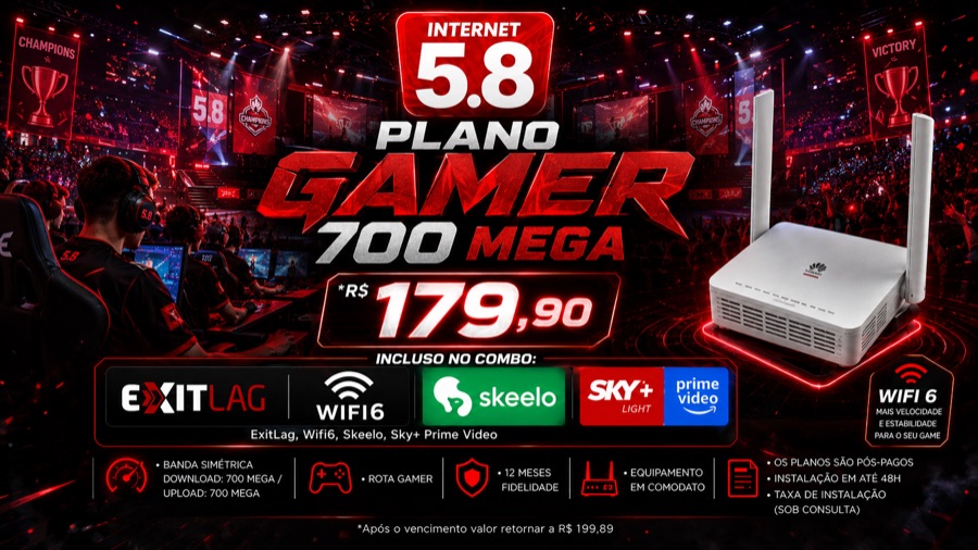 Plano Gamer 700 Mega com ExitLag e Prime Video